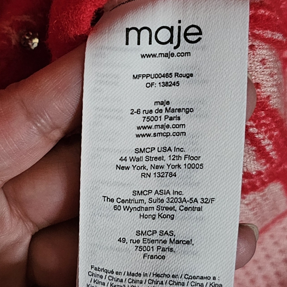 Maje Red Pink Diamond Fleece Quilt Short Sleeve Crop Top w Rhinestones size 1 - Picture 7 of 11